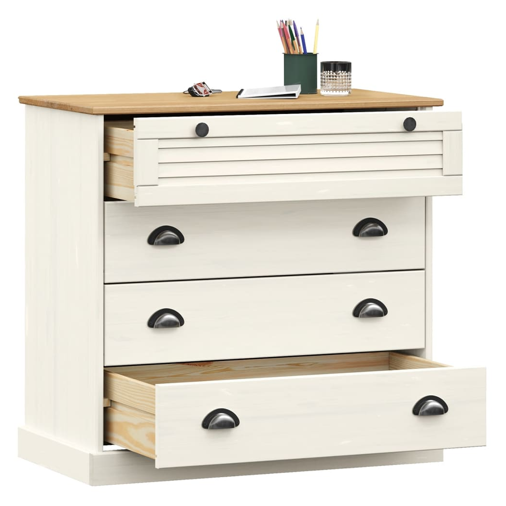 Chest of Drawers VIGO White 80x40x76 cm Solid Wood Pine