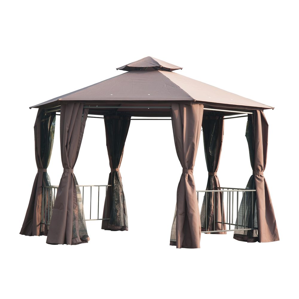 Hexagon Gazebo Patio Party Tent Outdoor Garden Shelter 2 Tier Roof & Side Panel