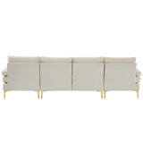 280*130*85 U-Shaped 4-Seat Linen Seat Frame Wooden Frame Back Iron Frame Golden Feet Indoor Modular Sofa Beige