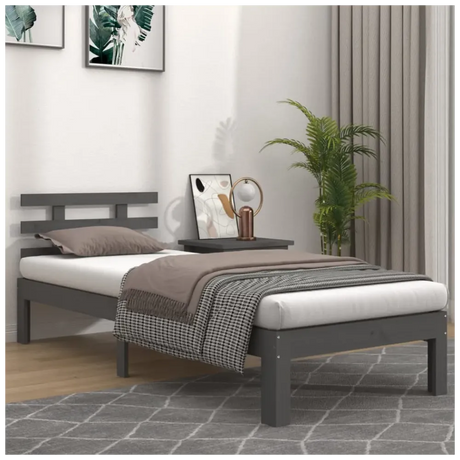 Bed Frame Grey Solid Wood 90x190 cm 3FT Single