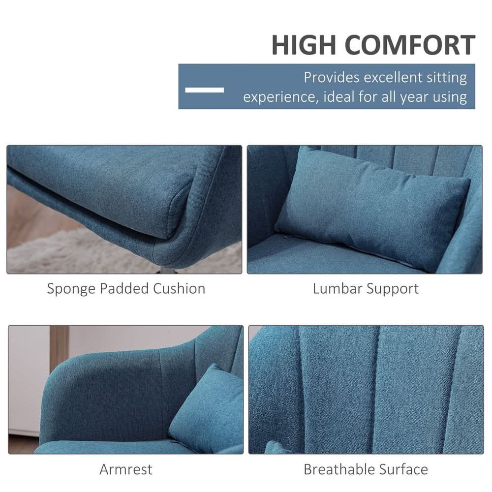 HOMCOM Stylish Retro Linen Swivel Tub Chair Steel Frame Cushion Seat Blue