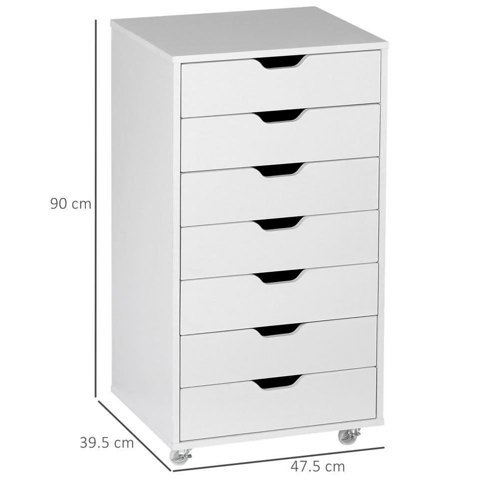 Vinsetto Mobile Filing Cabinet, 7-drawer File Cabinet with Wheels, White