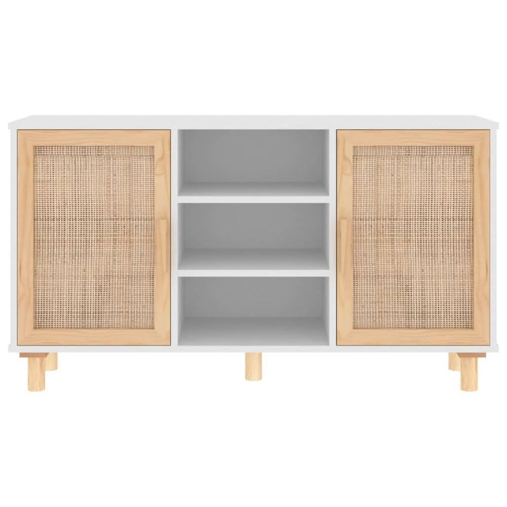 Sideboard White 105x30x60 cm Solid Wood Pine and Natural Rattan