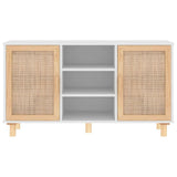 Sideboard White 105x30x60 cm Solid Wood Pine and Natural Rattan