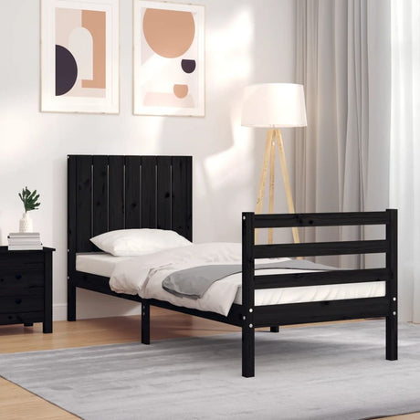 Bed Frame with Headboard White 3FT Single Solid Wood