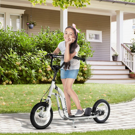 Dual Brakes Kick Scooter 12-Inch Inflatable Wheel Ride On Toy