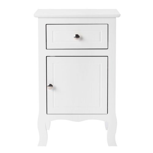 Country Style MDF Spray Paint Curved Feet One Draw One Door Night Table White