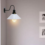 LEDSone Industrial vintage White Swan Neck Wall Light Indoor Sconce Metal Cone Shape Shade~3482-0